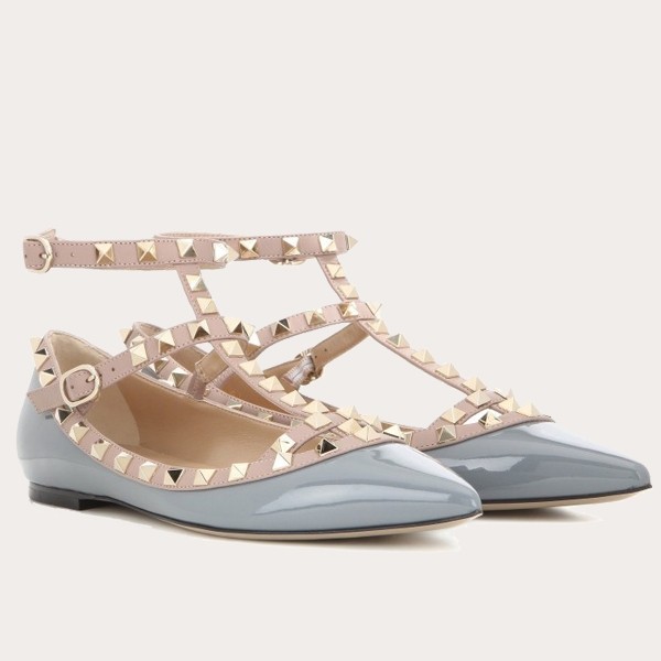 Va1e*ntin0 caged rockstud ballet flats in light blue patent leather