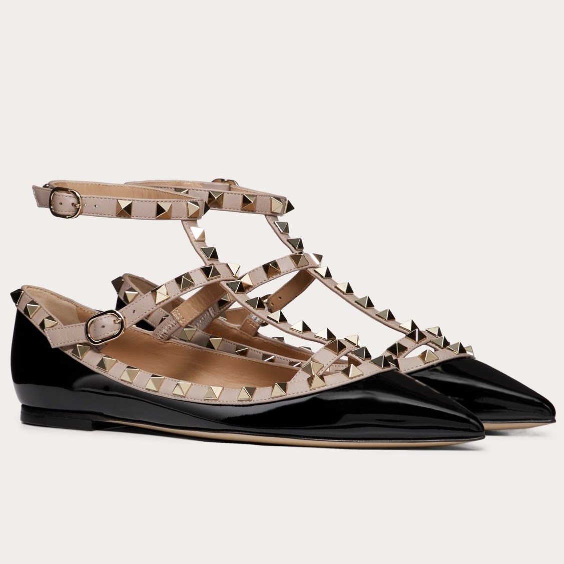 Va1e*ntin0 caged rockstud ballet flats in black patent leather
