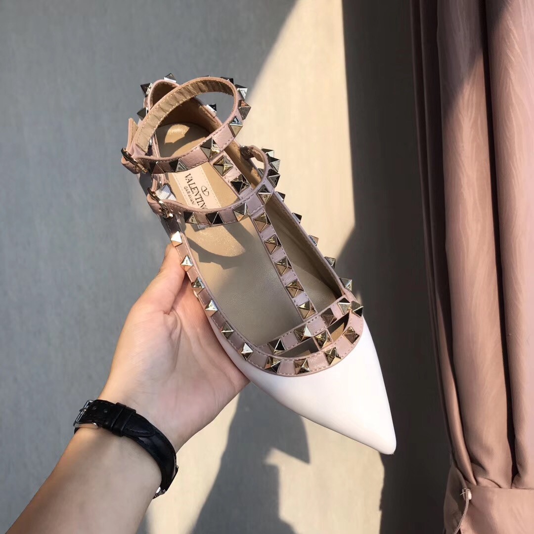 Va1e*ntin0 caged rockstud ballet flats in white patent leather