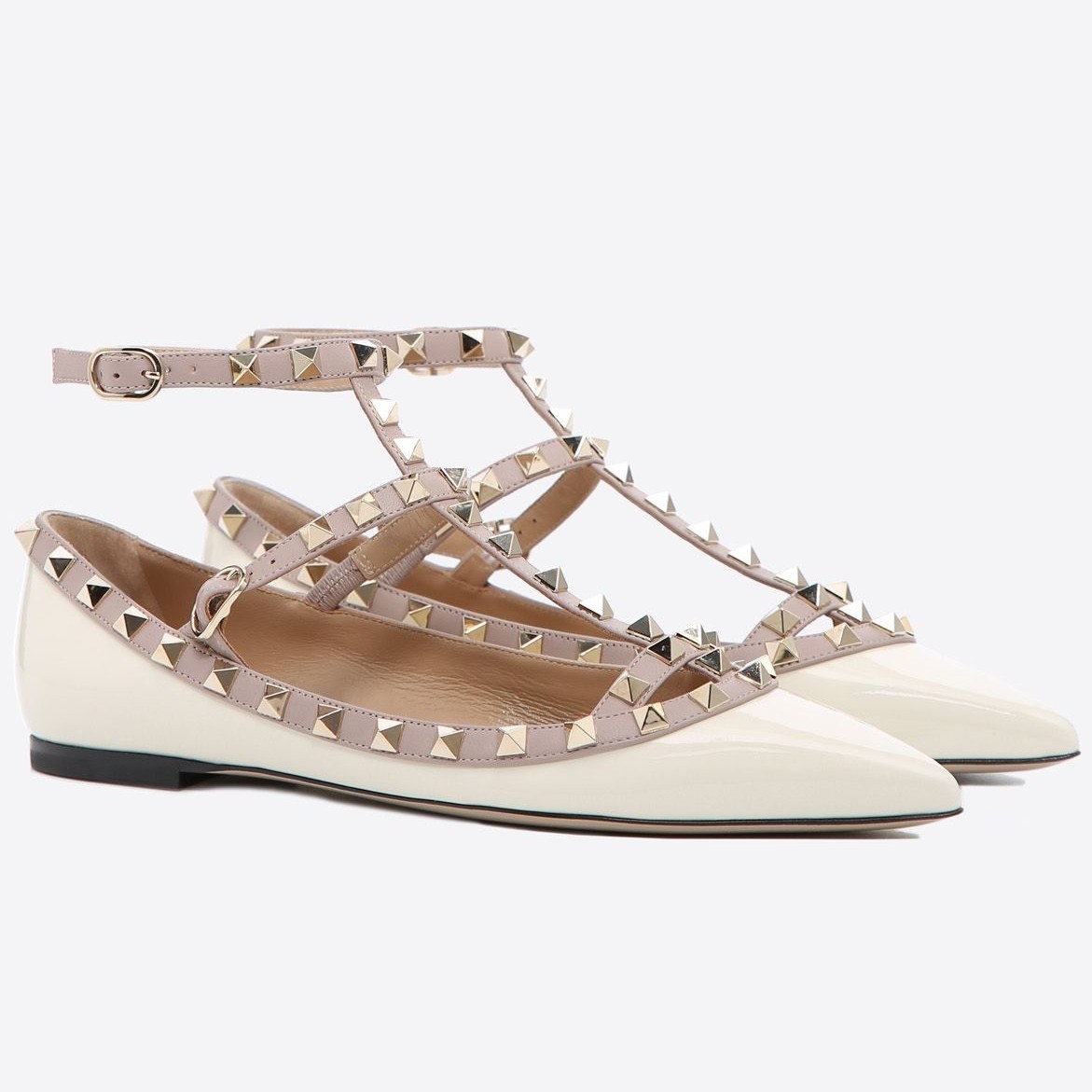 Va1e*ntin0 caged rockstud ballet flats in white patent leather