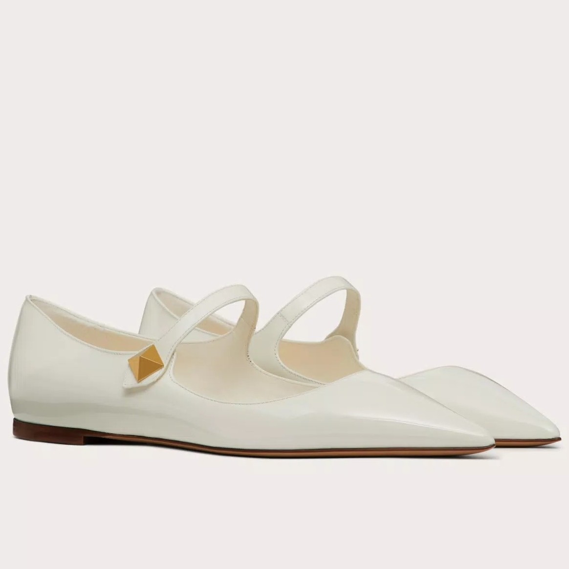 Va1e*ntin0 tiptoe ballet flats in white patent leather