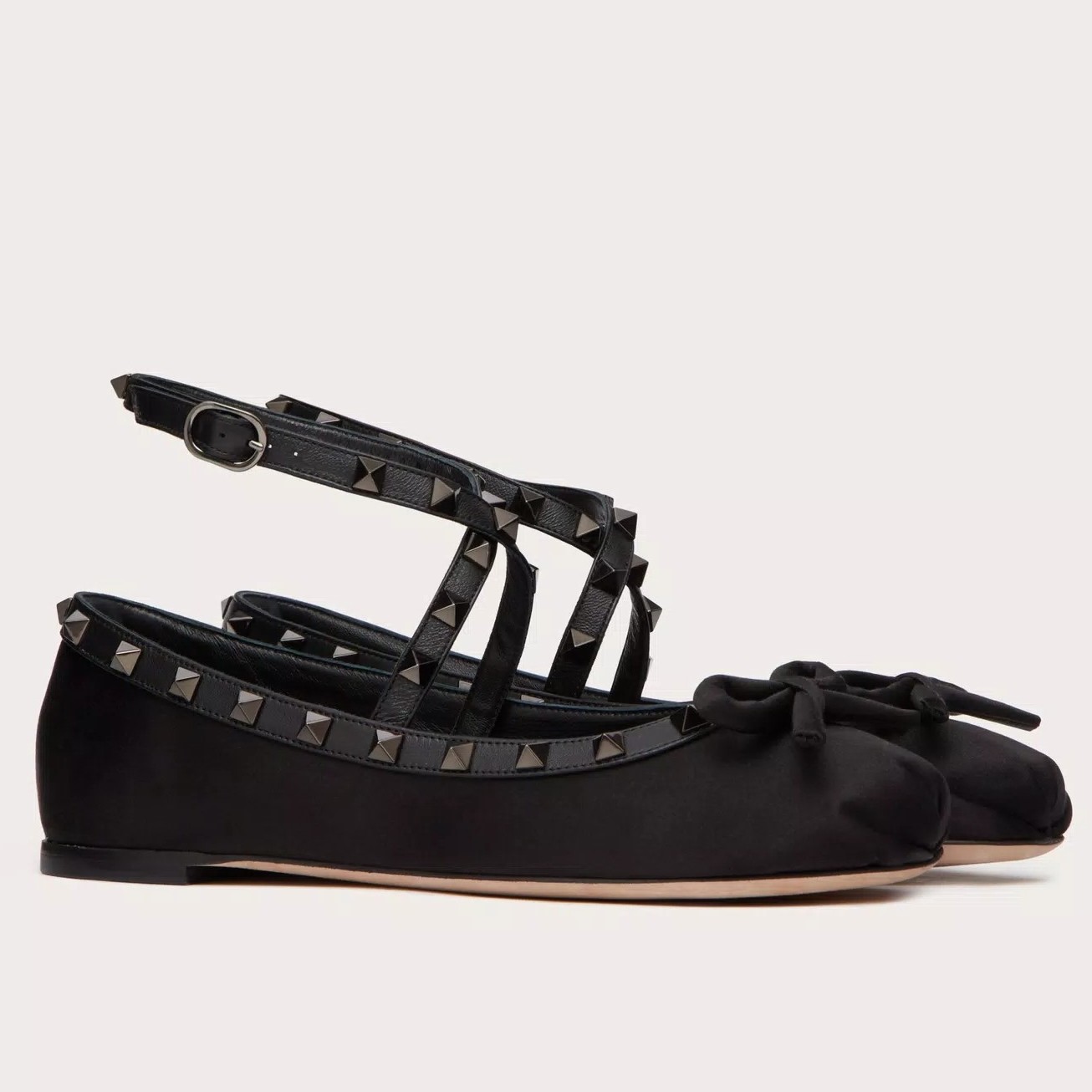 Va1e*ntin0 garavani rockstud ballerina in black satin
