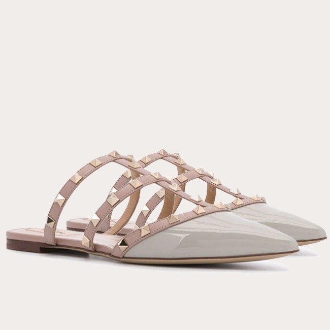 Va1e*ntin0 rockstud flat mules in blue patent leather