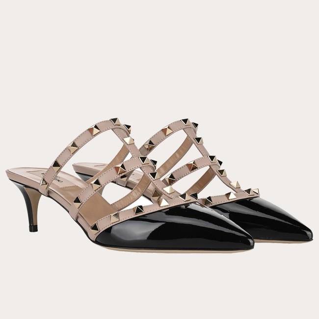 Va1e*ntin0 rockstud mules 50mm in black patent leather