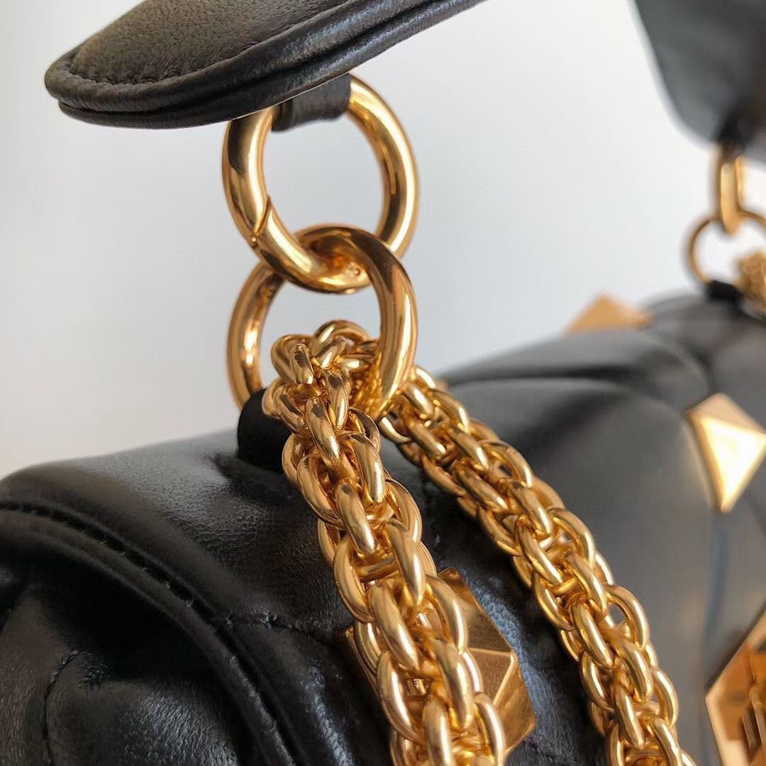 Va1e*ntin0 medium roman stud chain bag in black nappa