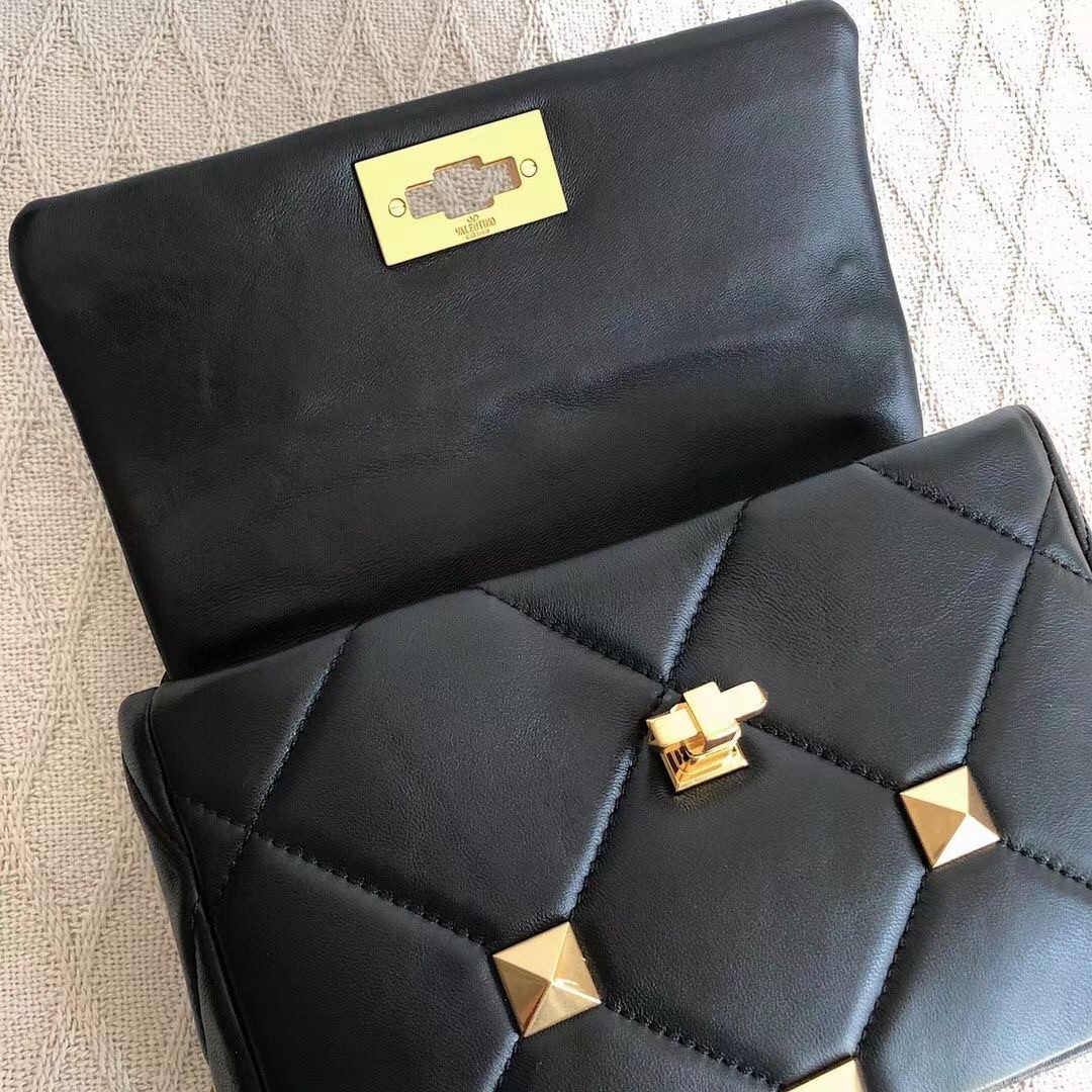 Va1e*ntin0 medium roman stud chain bag in black nappa