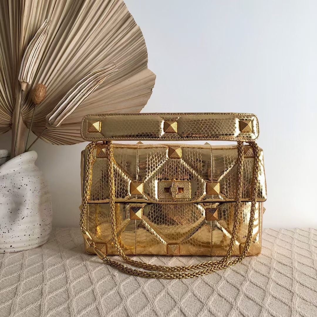 Va1e*ntin0 large roman stud chain bag in elaphe skin