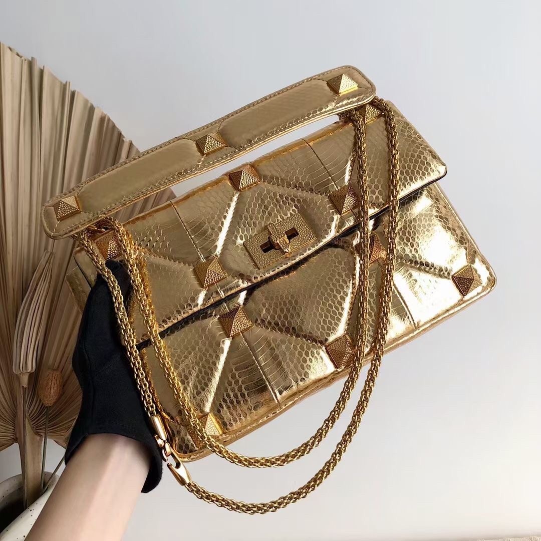 Va1e*ntin0 large roman stud chain bag in elaphe skin