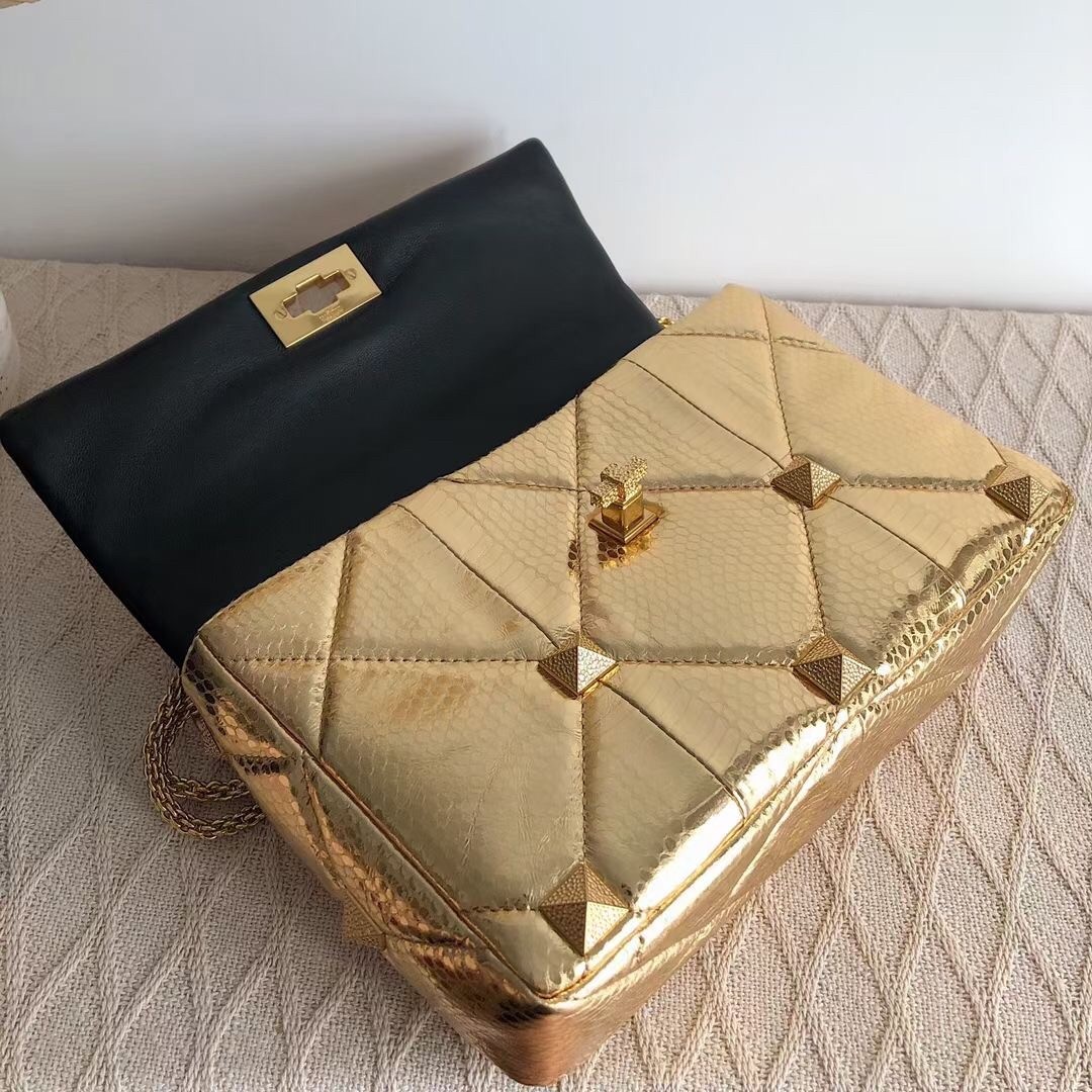 Va1e*ntin0 large roman stud chain bag in elaphe skin