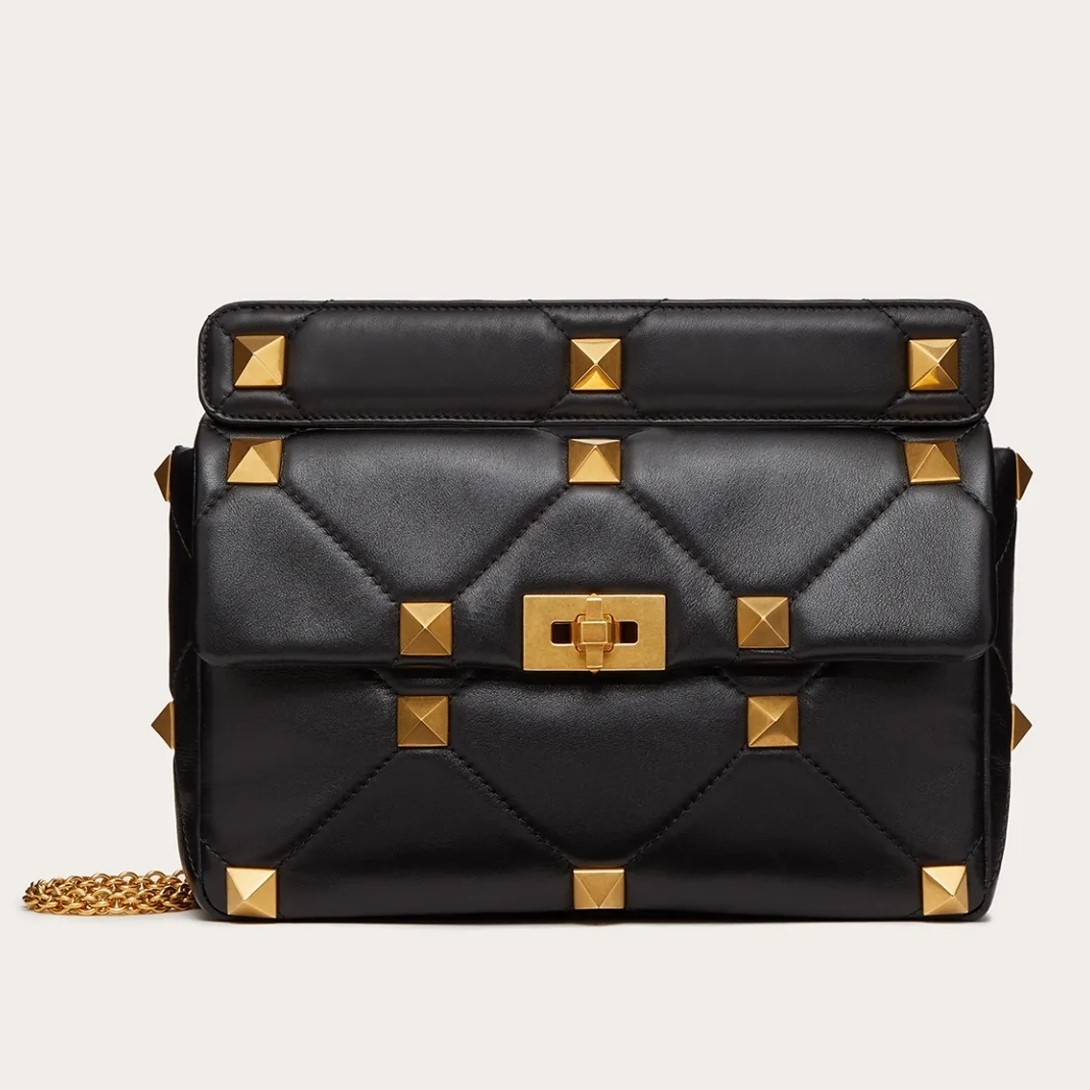 Va1e*ntin0 roman stud chain bag in black lambskin