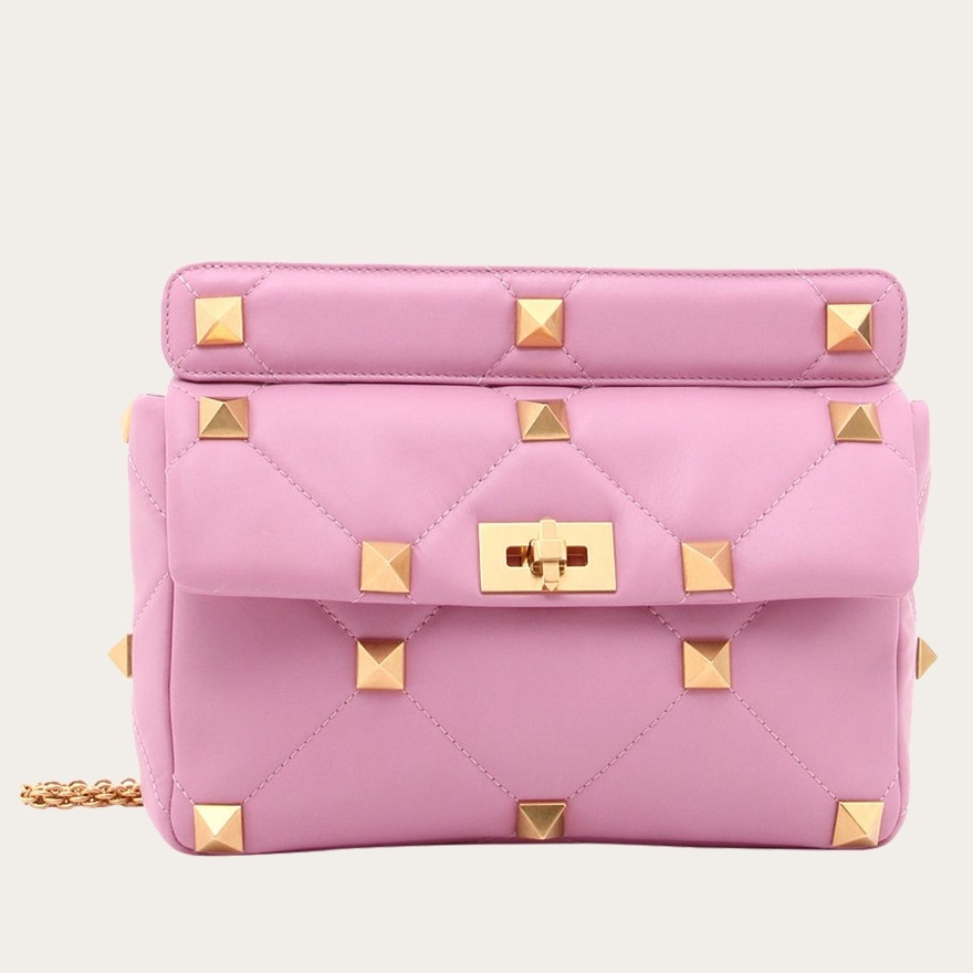 Va1e*ntin0 roman stud chain bag in pink lambskin