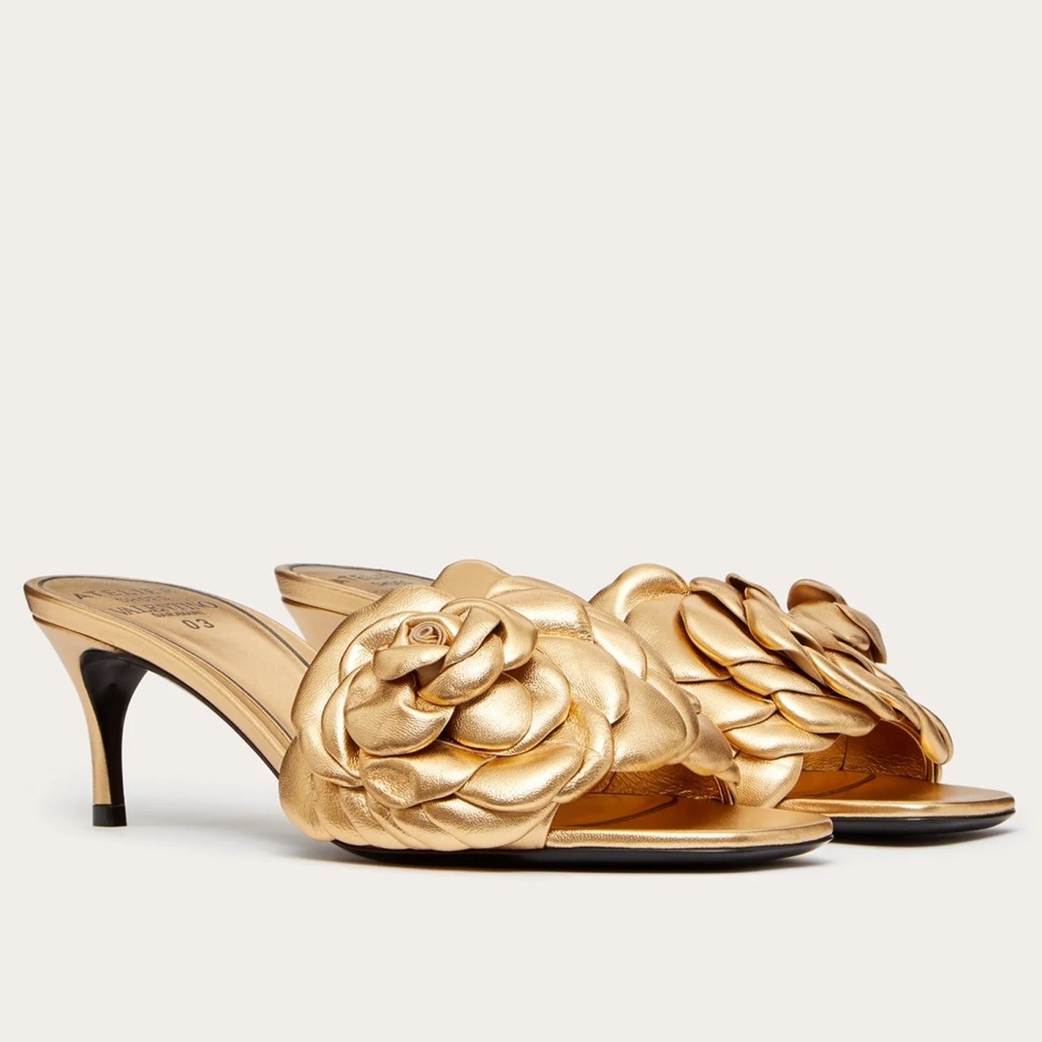Va1e*ntin0 atelier shoes 03 rose edition slide sandals 55mm gold