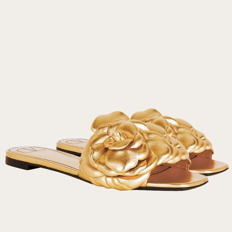 Va1e*ntin0 atelier shoes 03 rose edition slide sandals gold