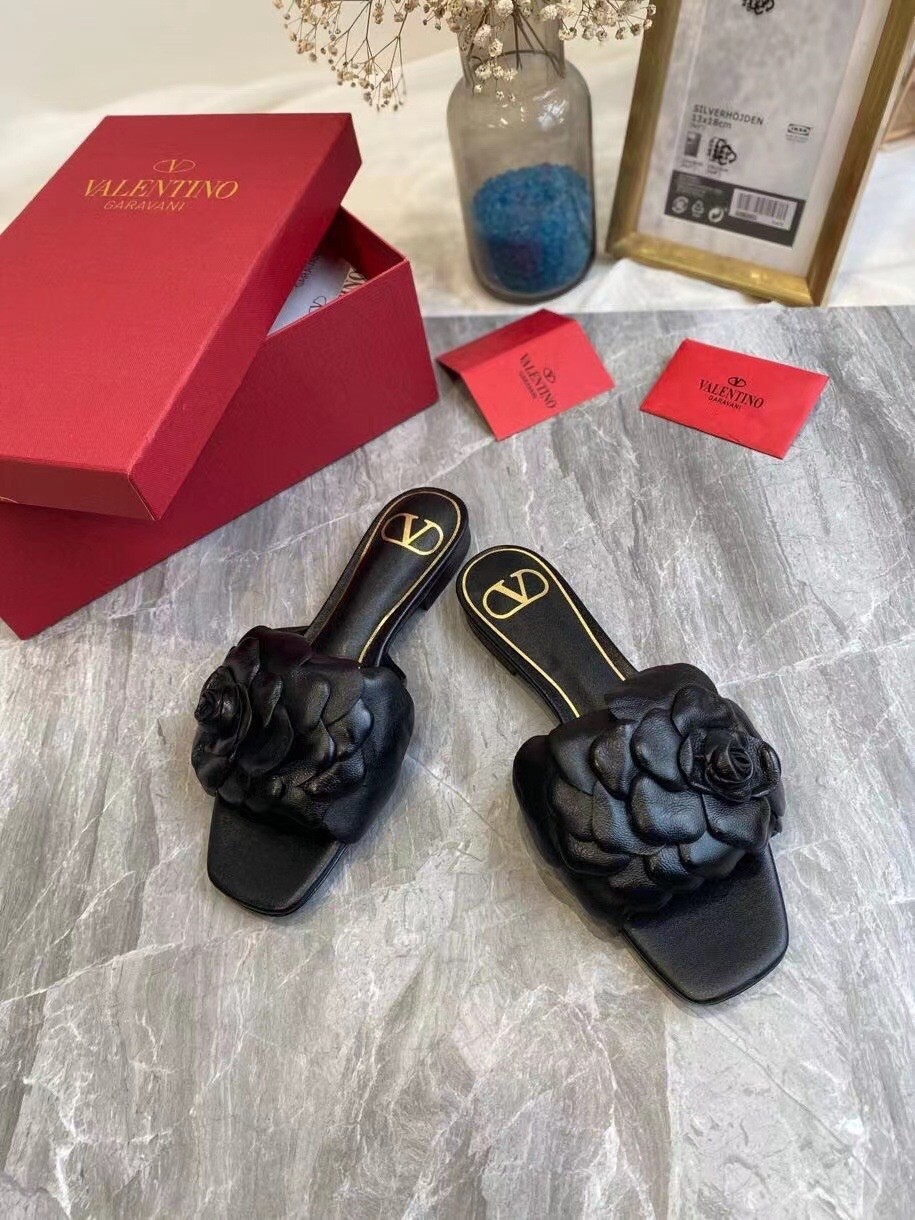 Va1e*ntin0 atelier shoes 03 rose edition slide sandals black