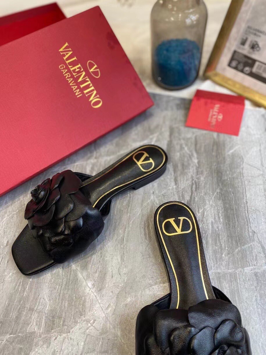 Va1e*ntin0 atelier shoes 03 rose edition slide sandals black