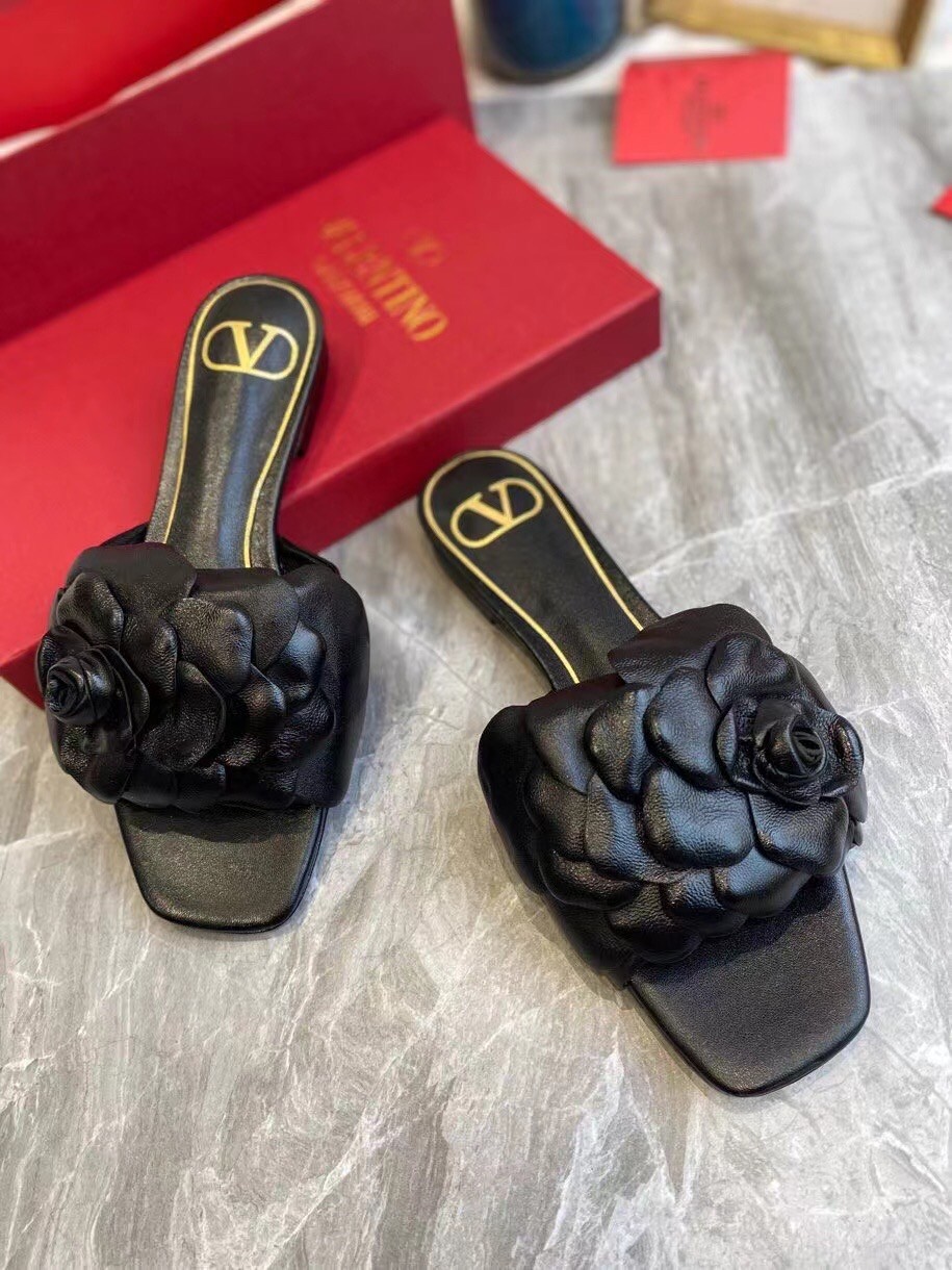 Va1e*ntin0 atelier shoes 03 rose edition slide sandals black
