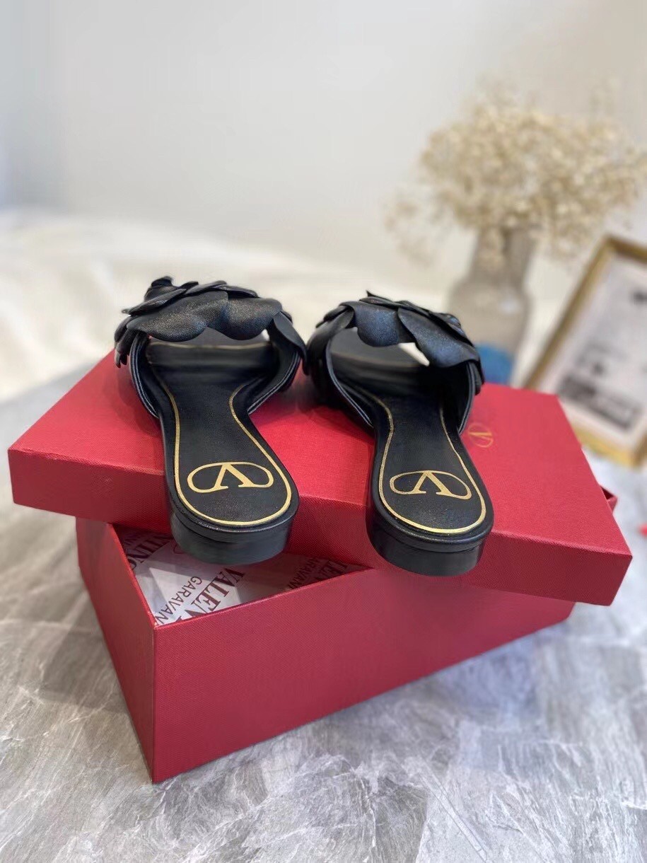 Va1e*ntin0 atelier shoes 03 rose edition slide sandals black