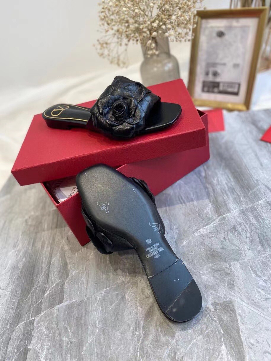 Va1e*ntin0 atelier shoes 03 rose edition slide sandals black