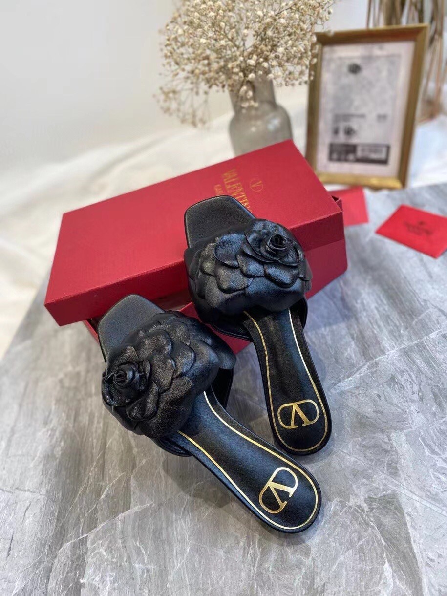 Va1e*ntin0 atelier shoes 03 rose edition slide sandals black