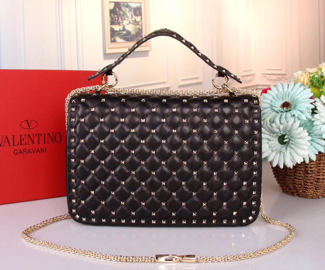 Va1e*ntin0 black large free rockstud spike chain bag