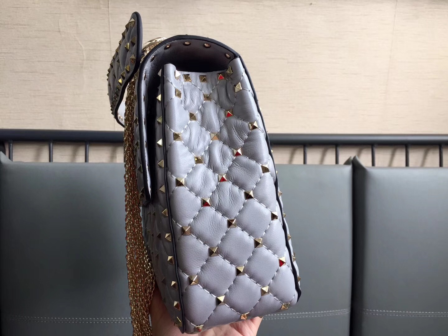 Va1e*ntin0 large rockstud spike bag in pale blue lambskin