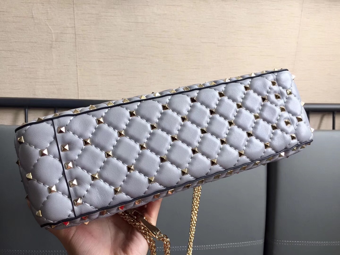Va1e*ntin0 large rockstud spike bag in pale blue lambskin