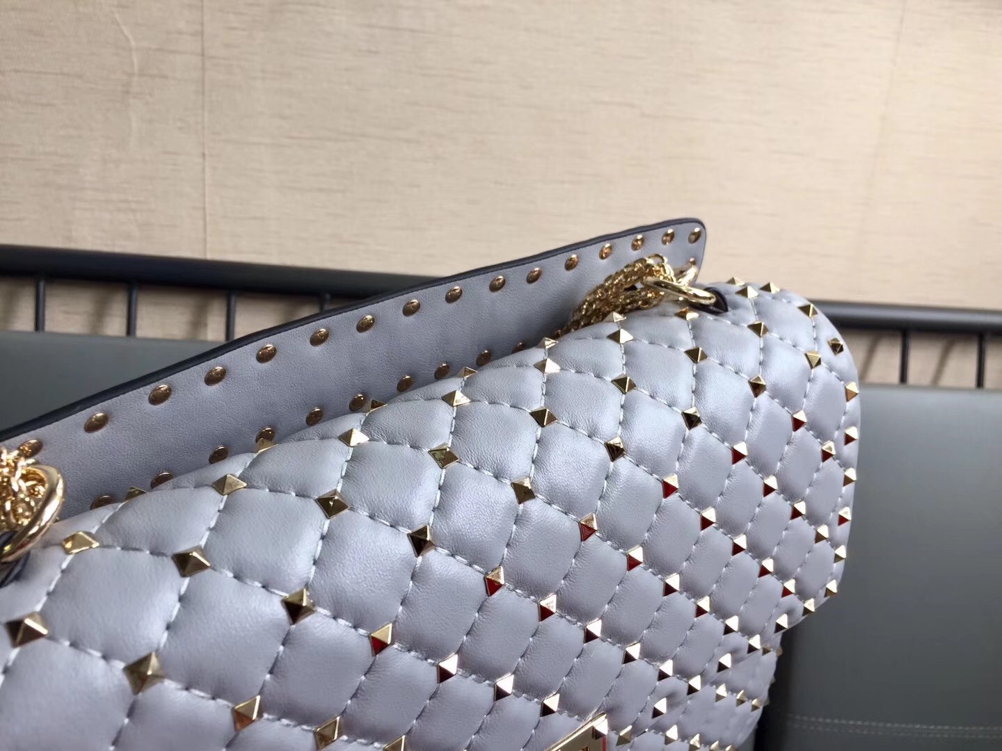 Va1e*ntin0 large rockstud spike bag in pale blue lambskin