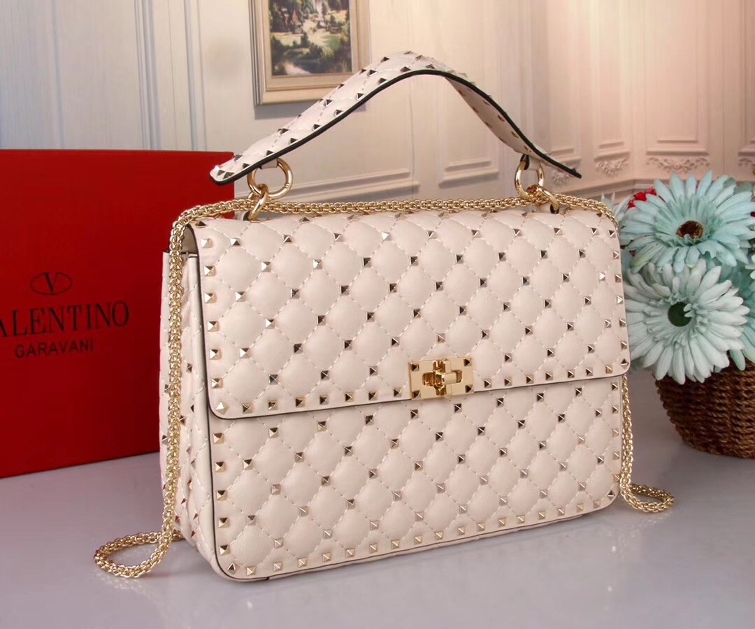 Va1e*ntin0 white large free rockstud spike chain bag