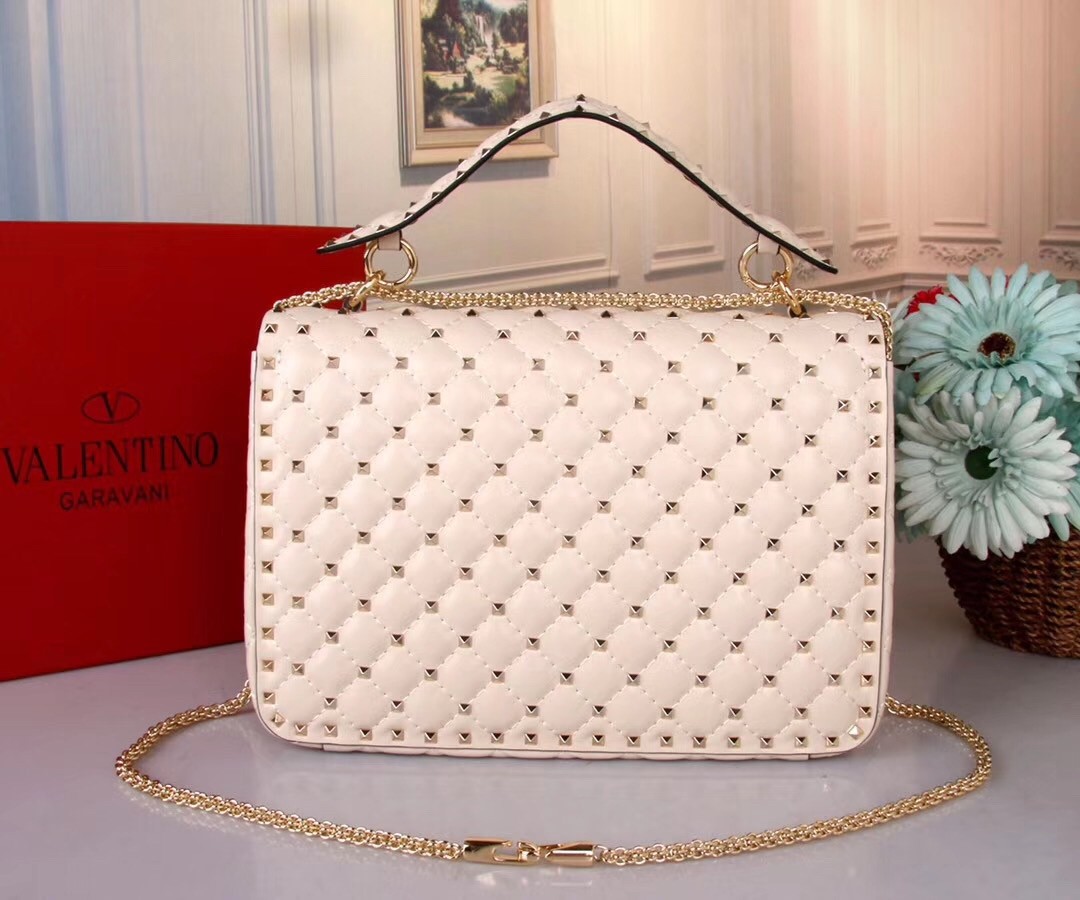 Va1e*ntin0 white large free rockstud spike chain bag