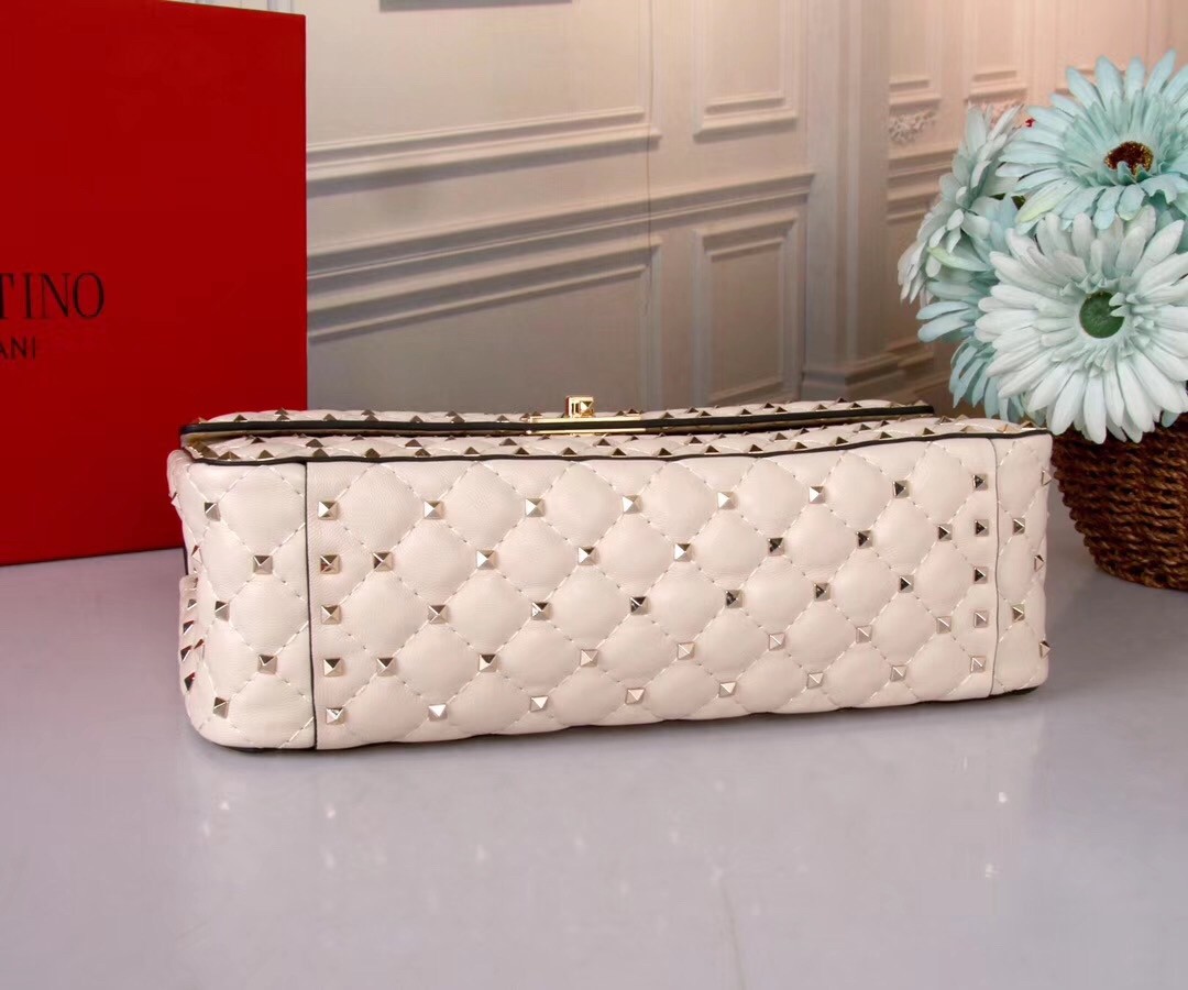 Va1e*ntin0 white large free rockstud spike chain bag