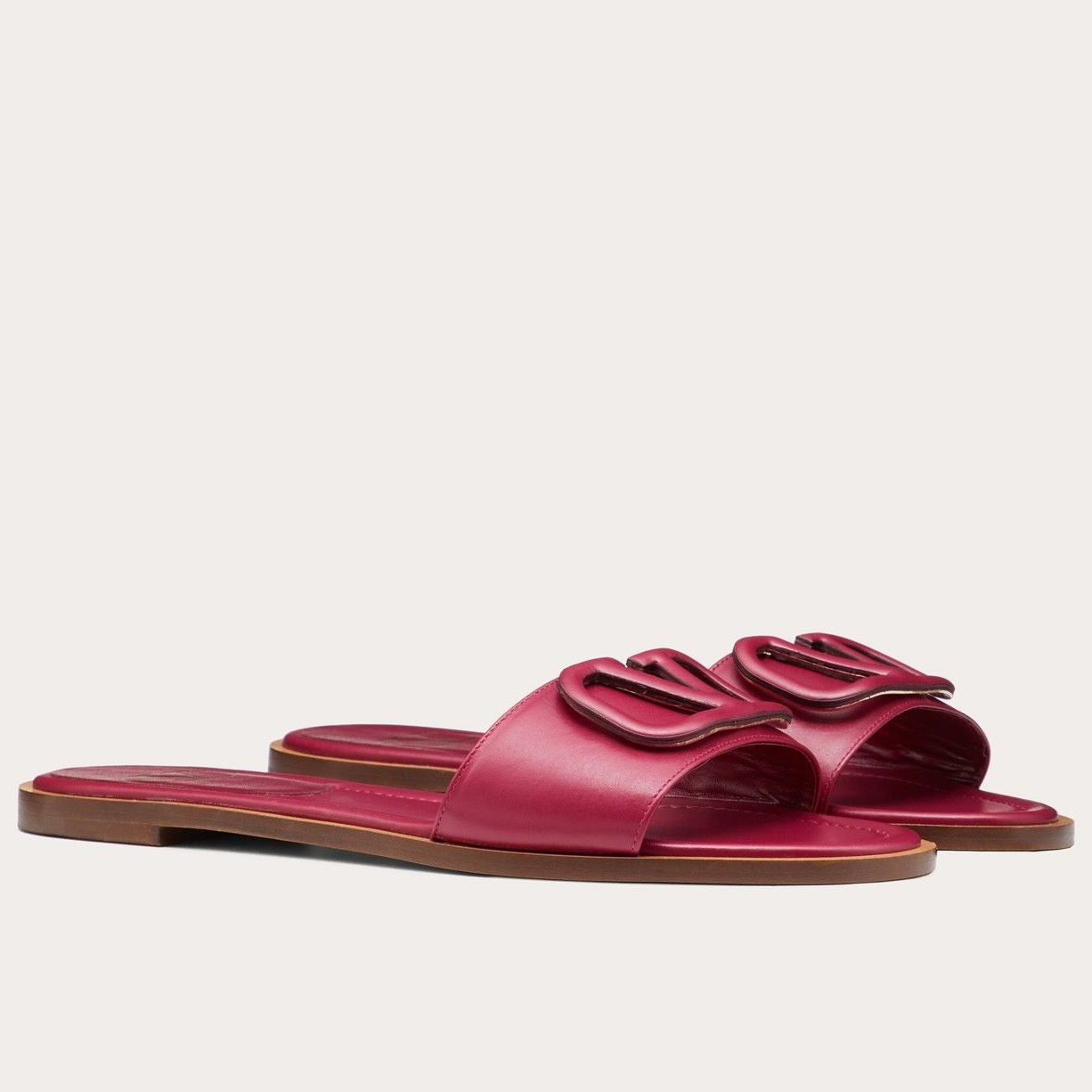 Va1e*ntin0 vlogo flat slide sandals in red calfskin