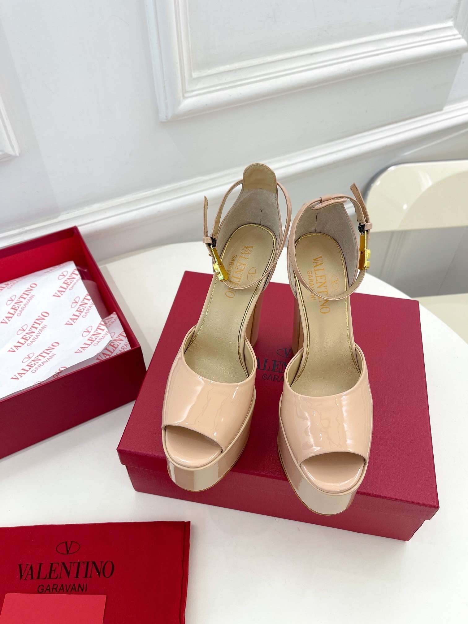 Va1e*ntin0 tan-go platform sandals 155mm in rose cannelle patent leather