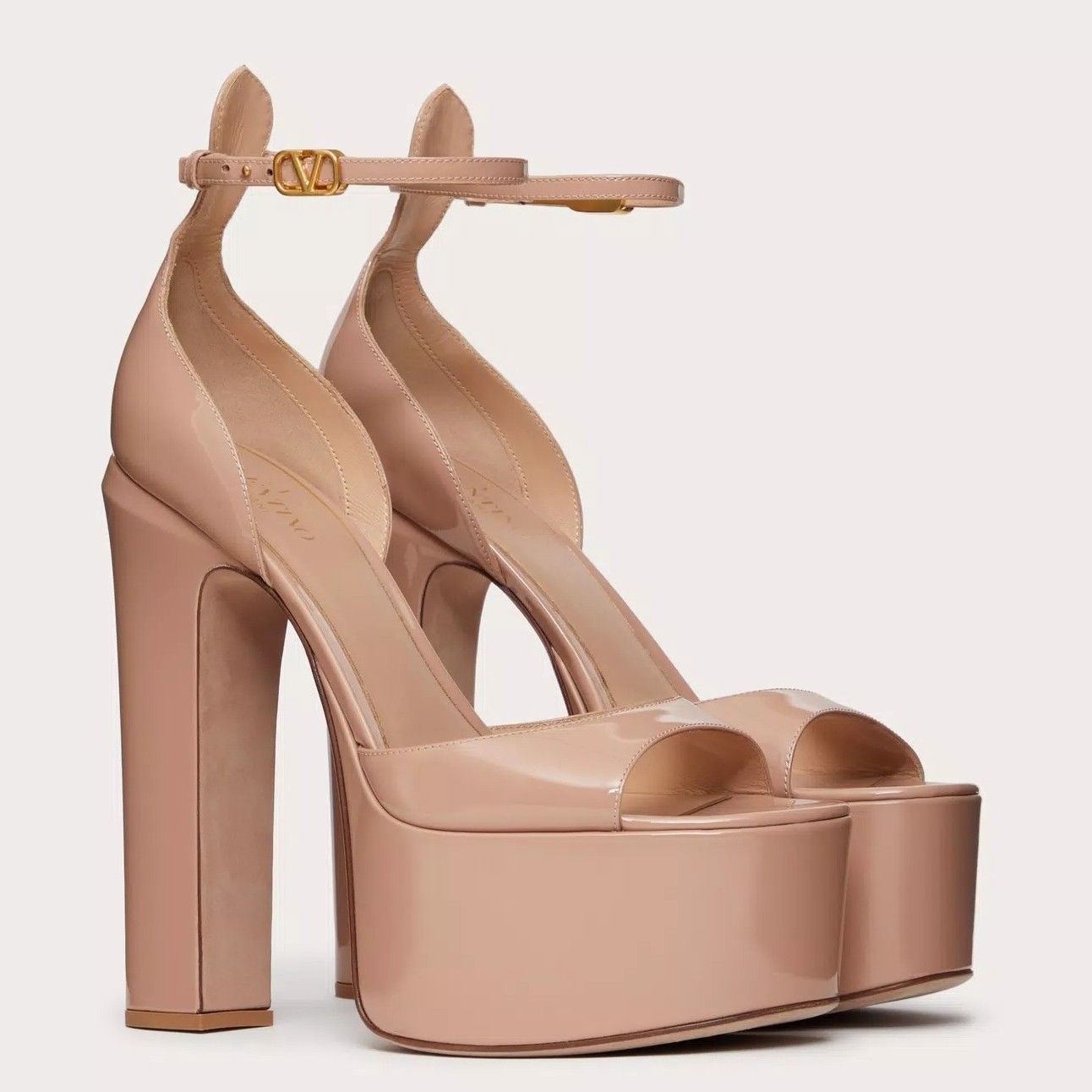 Va1e*ntin0 tan-go platform sandals 155mm in rose cannelle patent leather