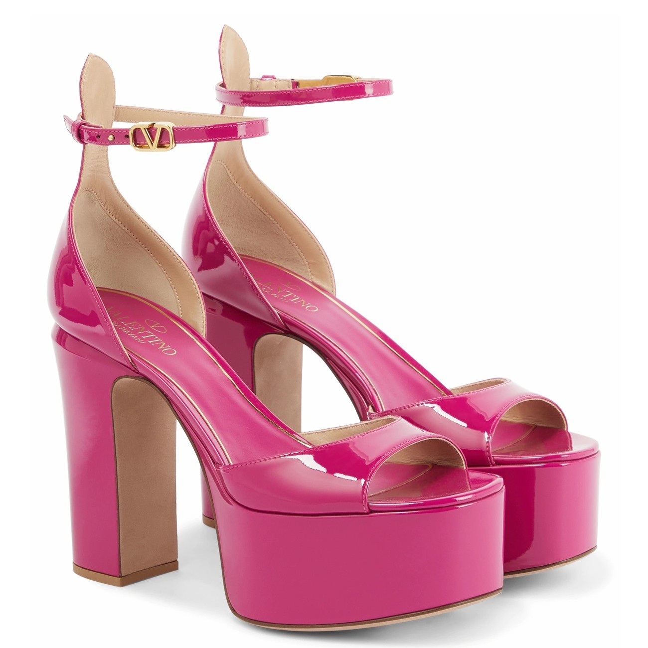 Va1e*ntin0 tan-go platform sandals 155mm in rose red patent leather