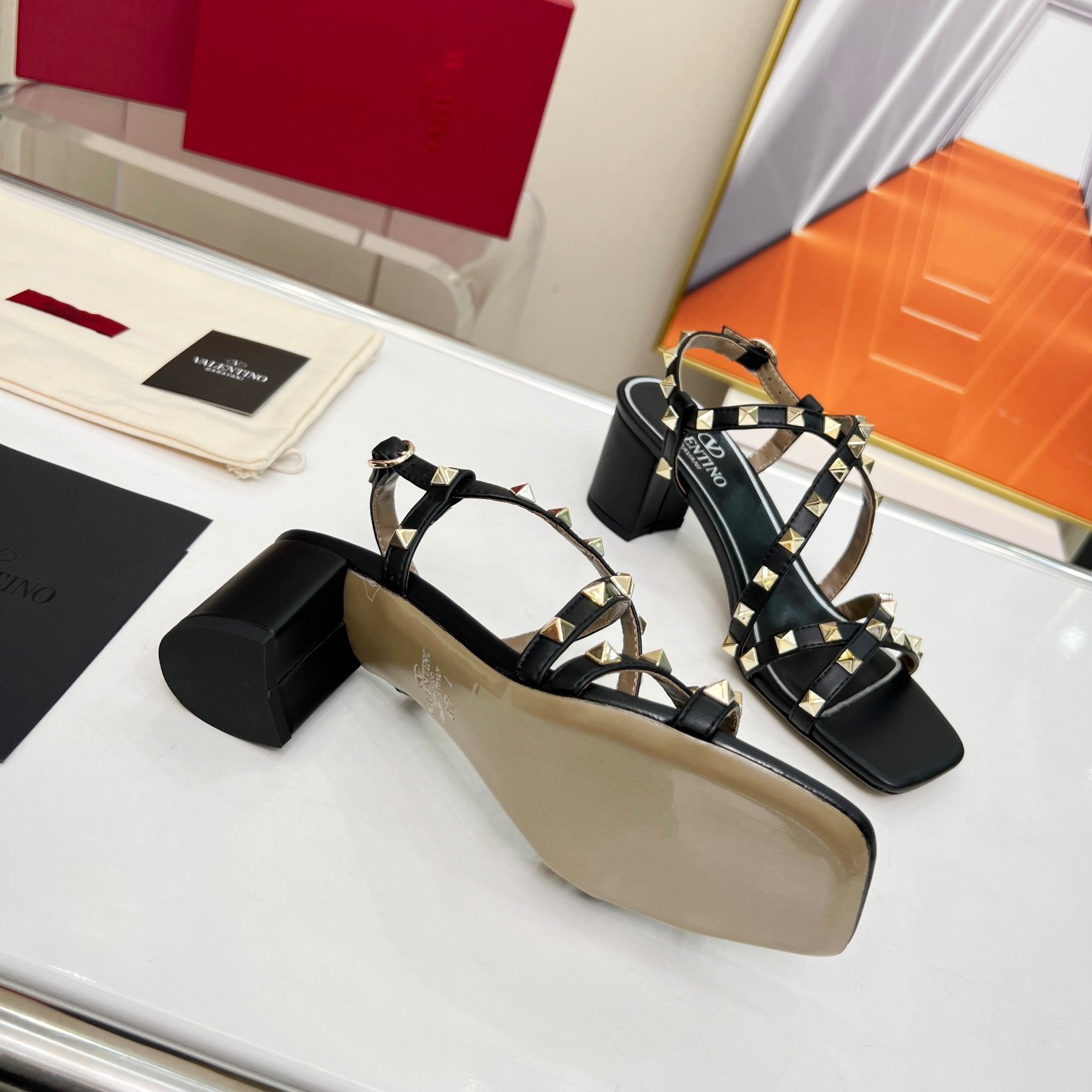 Va1e*ntin0 rockstud sandals 60mm with straps in black leather
