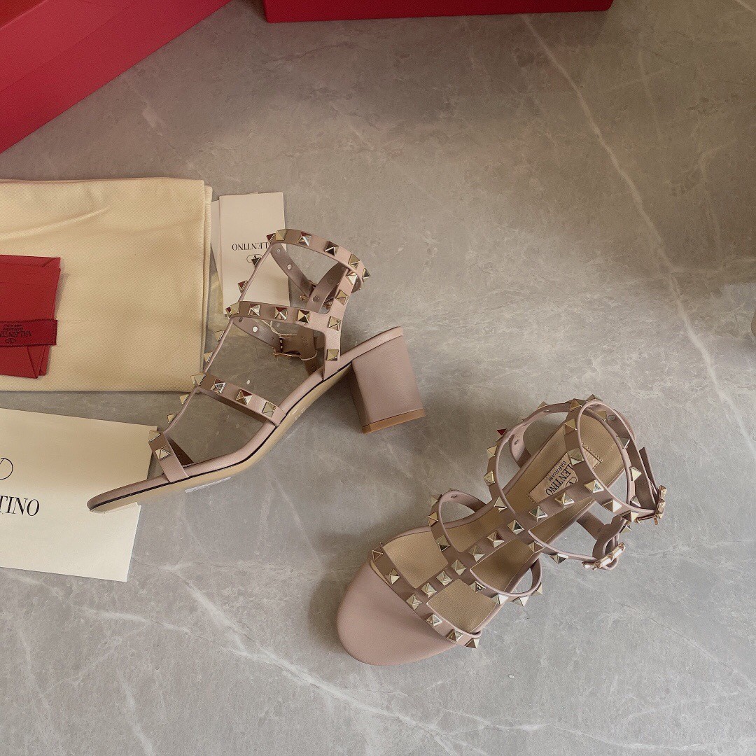 Va1e*ntin0 rockstud ankle strap sandals 60mm in poudre calfskin