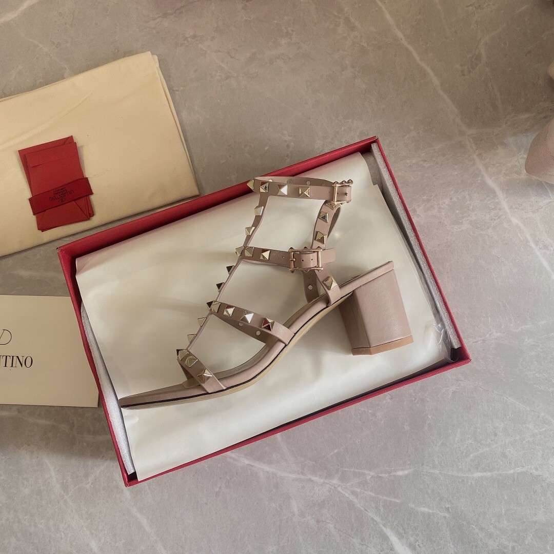 Va1e*ntin0 rockstud ankle strap sandals 60mm in poudre calfskin