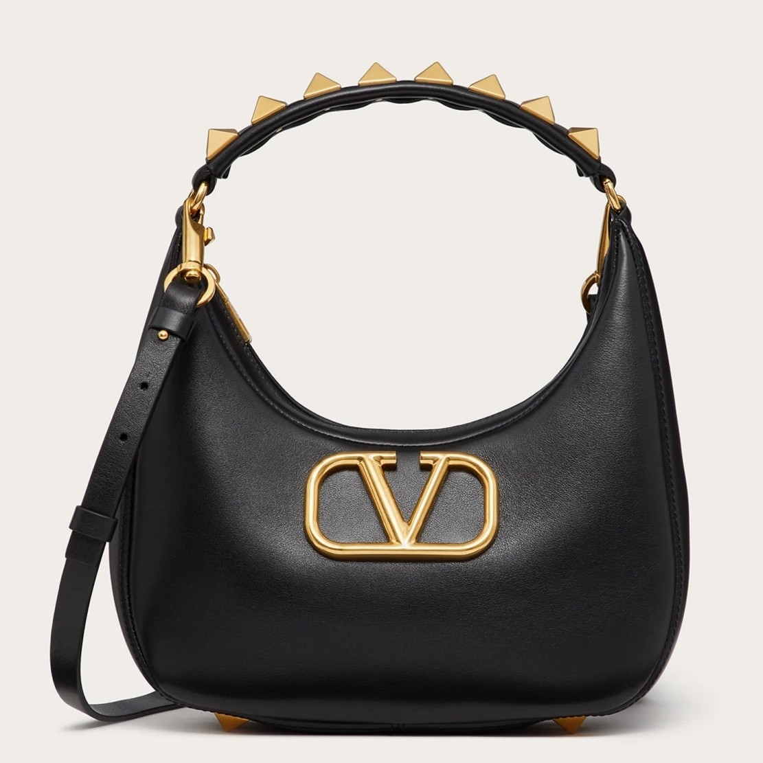 Va1e*ntin0 stud sign hobo bag in black calfskin
