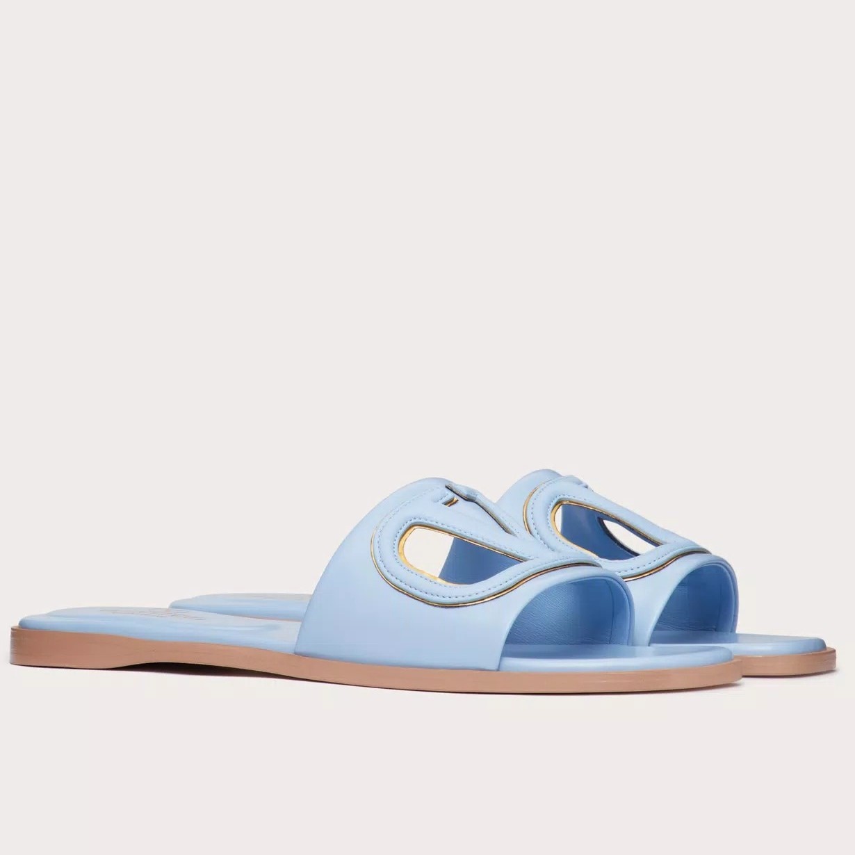 Va1e*ntin0 vlogo cut-out slide sandals in blue leather