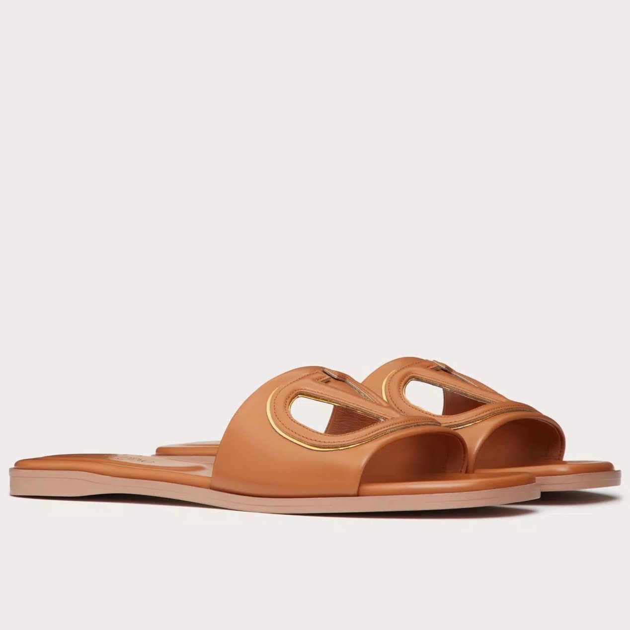 Va1e*ntin0 vlogo cut-out slide sandals in brown leather