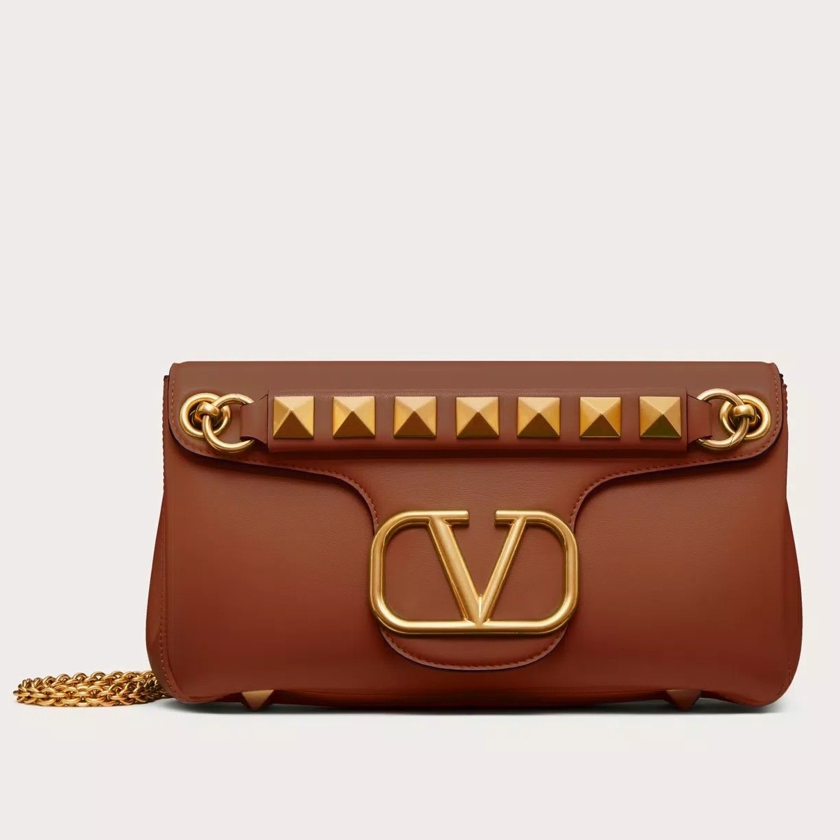 Va1e*ntin0 stud sign shoulder bag in brown nappa leather