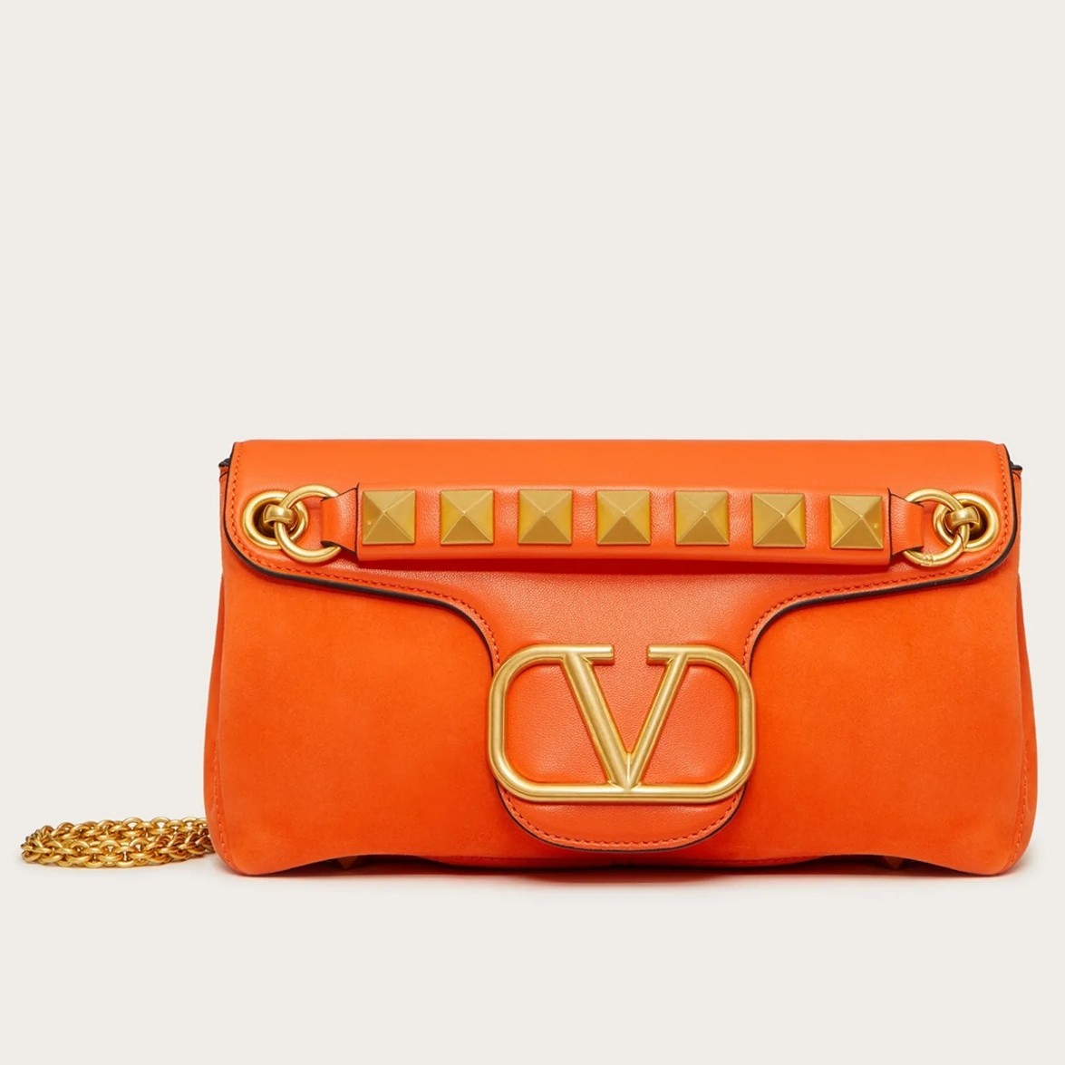 Va1e*ntin0 stud sign shoulder bag in orange nappa leather