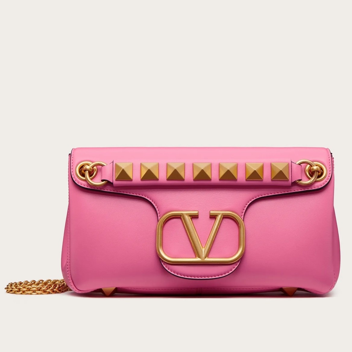 Va1e*ntin0 stud sign shoulder bag in pink nappa leather