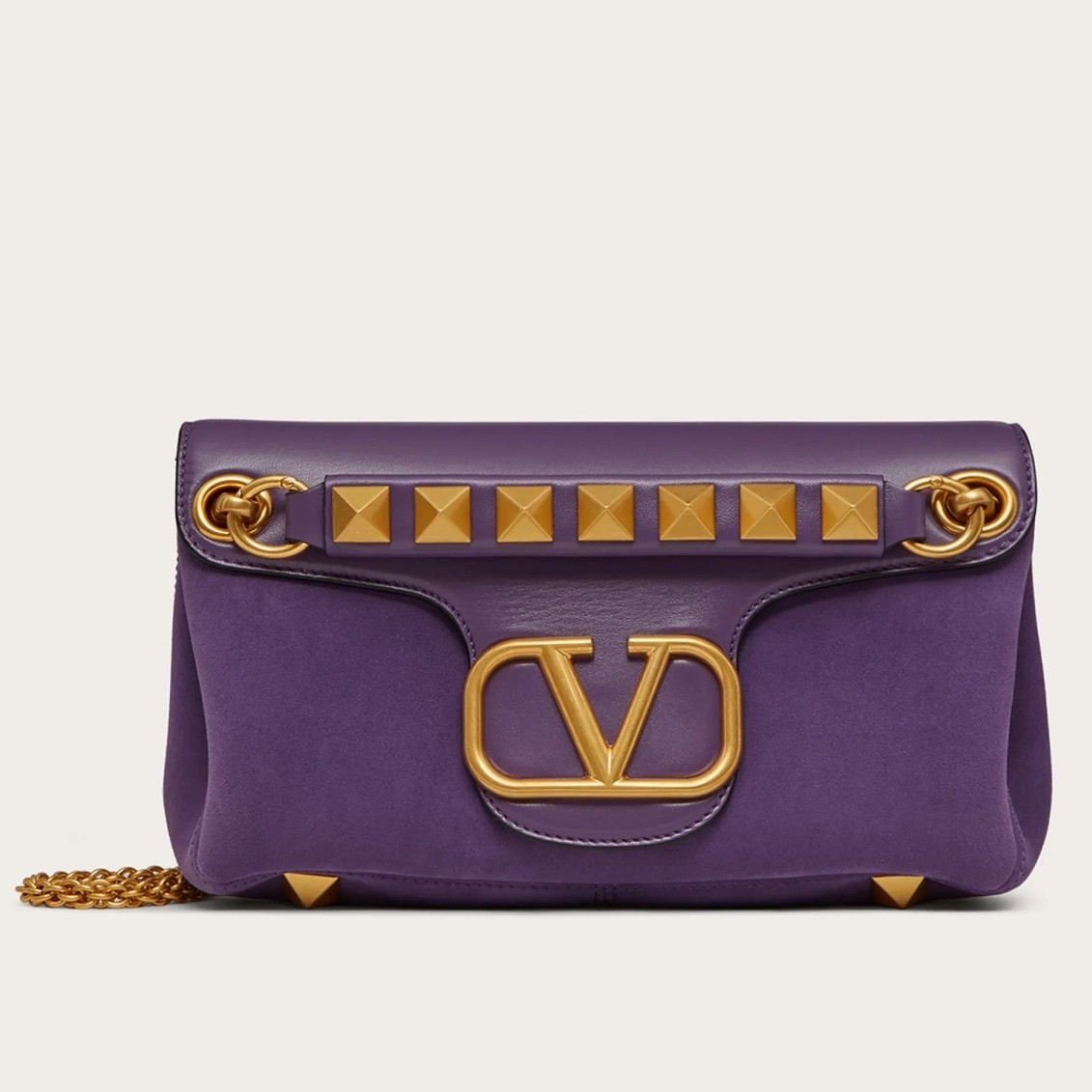 Va1e*ntin0 stud sign shoulder bag in purple nappa leather
