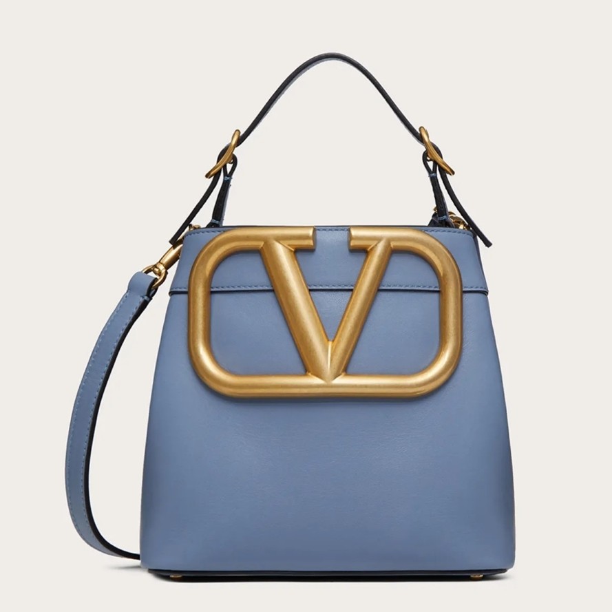 Va1e*ntin0 s*pervee top handle bag in blue calfskin