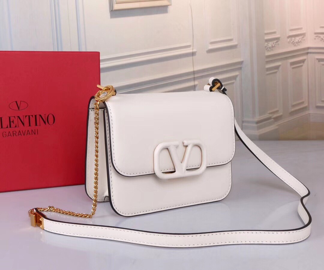 Va1e*ntin0 small vsling shoulder bag in white calfskin