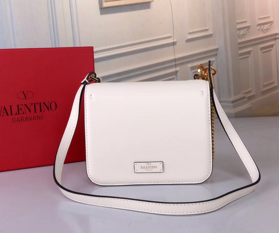 Va1e*ntin0 small vsling shoulder bag in white calfskin