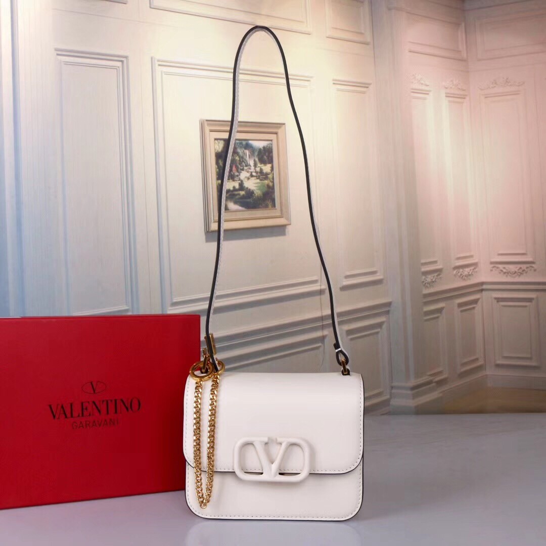 Va1e*ntin0 small vsling shoulder bag in white calfskin