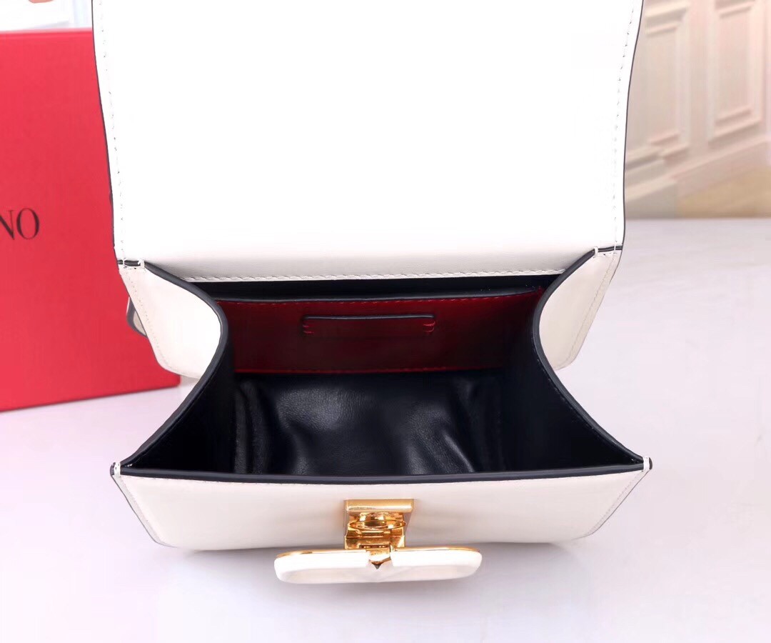 Va1e*ntin0 small vsling shoulder bag in white calfskin