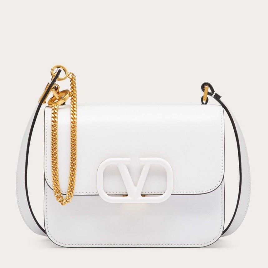 Va1e*ntin0 small vsling shoulder bag in white calfskin